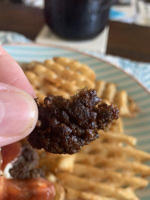 Dried and burnt hamburger