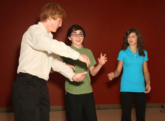 Stefan, Hunter, and Lisa-Marie show off their improv "chops".