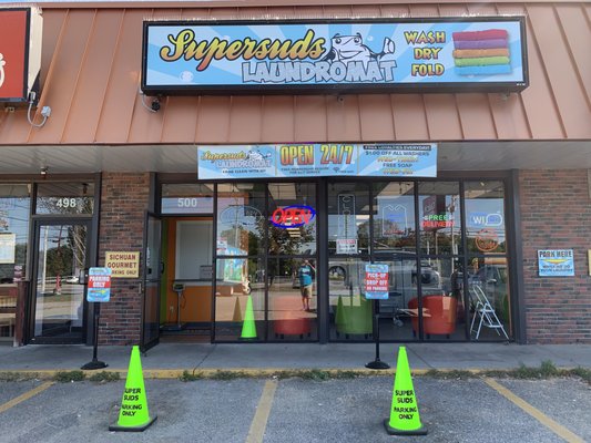 Our store front, we are no longer the Lost Sock, we are SUPERSUDS!!! Located in the same plaza as Jim's Quick Stop.