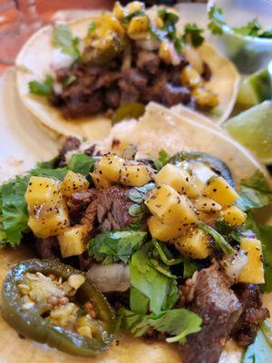 Beef taco I added mango salsa on top. So delicious.