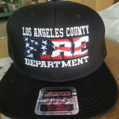 CAP WITH LOS ANGELES COUNTY FIRE DPT WITH 18,000 STITCHES LOGO