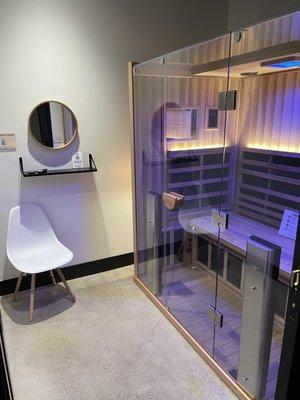 Infrared sauna in your own private room  while you relax watching your favorite Netflix show, or listen to music.