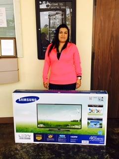 Our very first winner for the monthly TV raffle!  January 2015