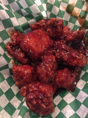 Boneless bourbon wings. Very saucy.