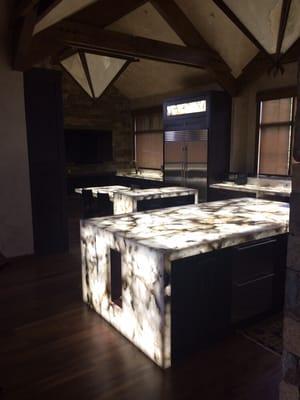 Backlit quartz counter tops.