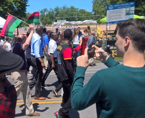 Mayor Brown was near the front of the parade.