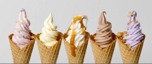 Soft serve ice cream with homemade waffle cones