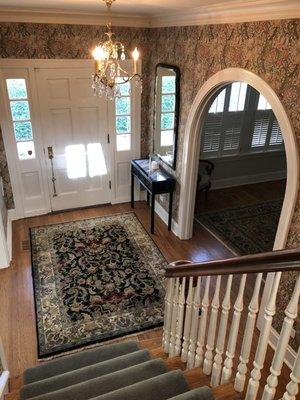 Downstairs portion of entry hall with William Morris & Cie "Golden Lily."