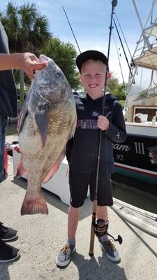 Tommy was whiting fishing and caught a nice black drum on 12lb test line.