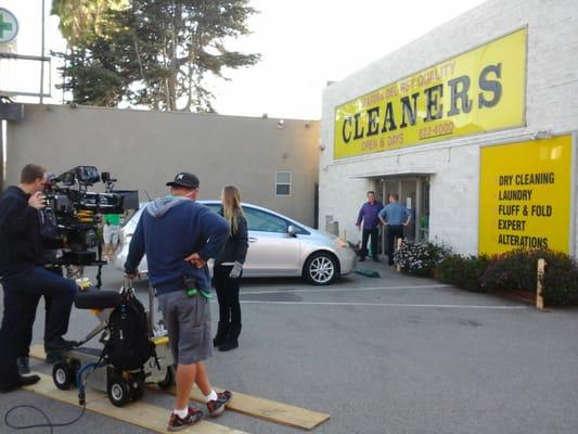 Filming the famous Modern Family (TV situation comedy ) at our cleaners