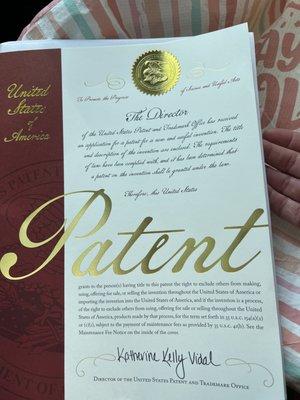 Here is my most recent patent that I picked up from him today! So happy!