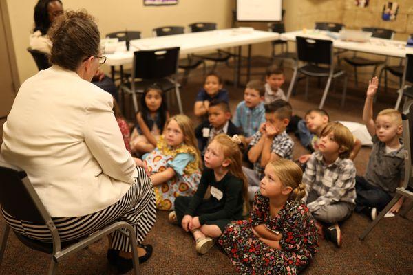 Story time for our 6 year olds in Sunday school! Sundays at 10 AM.