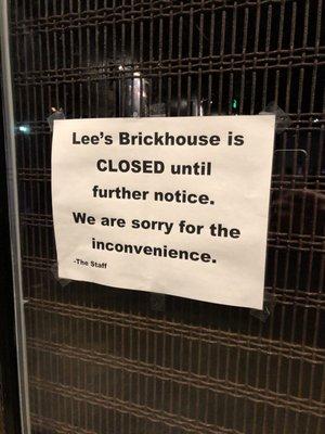 Closed until further notice!