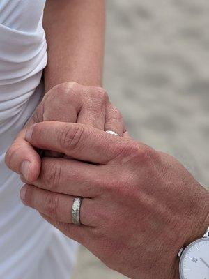 18k White Gold Viking Hammered Matte Wedding Bands.