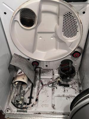 Typical gas dryer, idler, pulley drum guide, bearing replacement