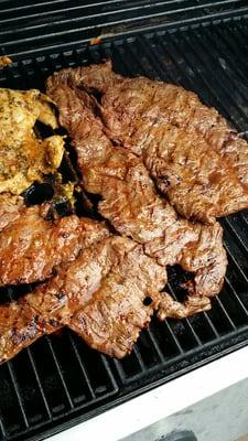 Fajita meat on the grill.