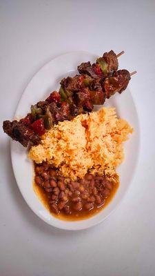 Beef Kebabs with Mexican Rice and Beans