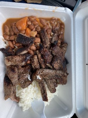 Steak with beans and rice