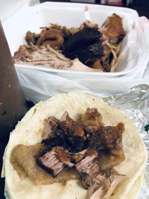 The carnitas; the cuernitos are a must!