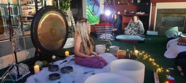 We have drum, singing bowl, gong and other vibrational healers come into our space.