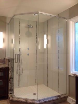 Custom Neo Angle Shower Door With Square Profile Hardware