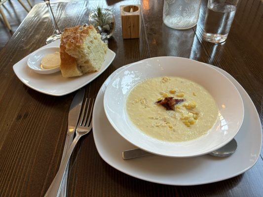 House made focccia and sweet corn chowder