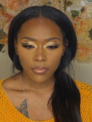 Beautifully Bold makeup service + rhinestones