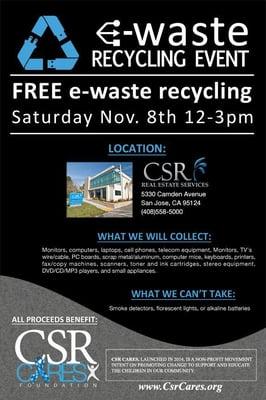 Have some old electronics that needs to be recycled? Bring them by my office at CSR Real Estate Services!...