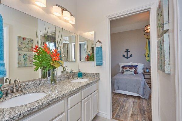 Jack and Jill Bathroom with Dual Vanity Sink.