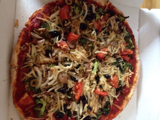 Vegetarian pizza with soy cheese