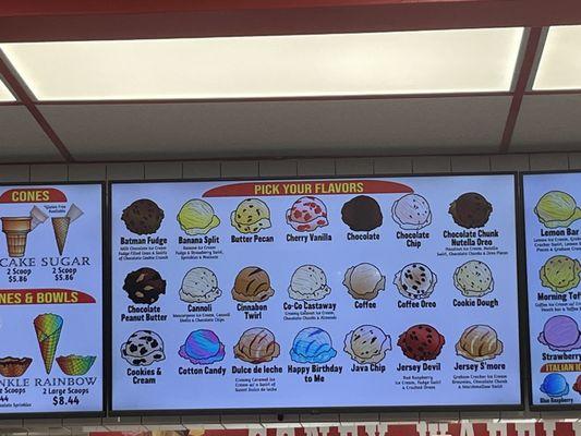 Ice cream flavors.