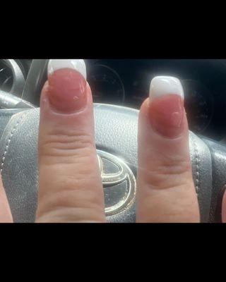 This is how my mom's nails looked when she left, 61$ and all her nails looked like this. They wouldn't do a refund