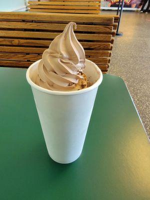 Large cup, chocolate soft serve ice cream. Yum!