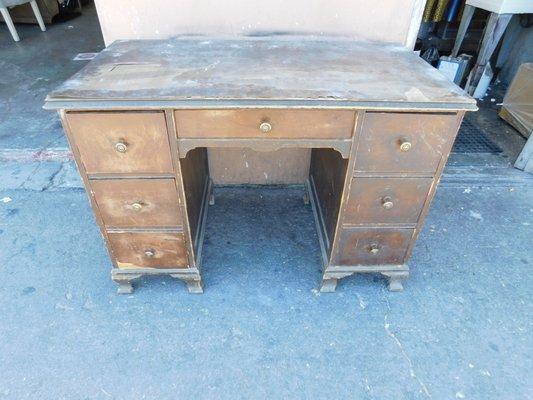 Before - customer brought in her grandfather's severely damaged antique desk.