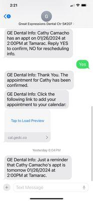 Dental Text Msg & Ratings