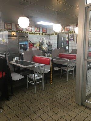 Filthy tables and everyone waiting for service on Togo orders.