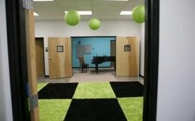 Grand piano room where we hold private lessons, Music Together classes, and group classes