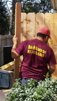 6ft cedar fence being built in Colleyville, TX.