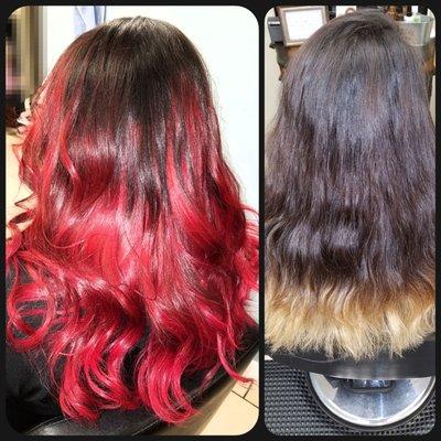 Before and After red "vivid Color" Balayage By Marcela :)