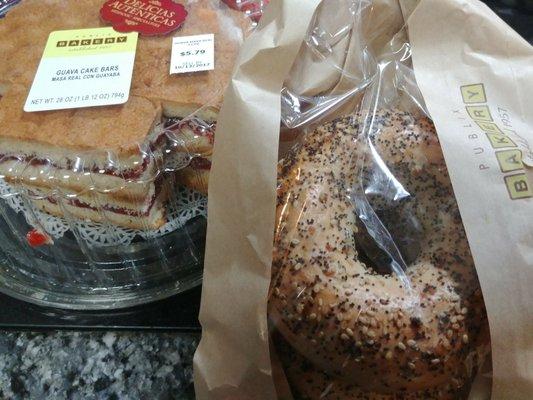 Guava cake bars and fresh Everything bagels