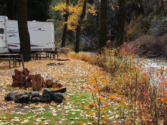 October camping right on the river.