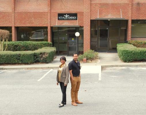 Owner Hima Dalal and Sanket Dalal, CEO, in front of Forest Drive location