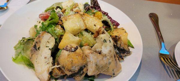 smoked chicken panzanella salad. loaded with goodies