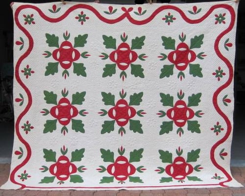 Red and Green Oak Leaf Applique, circa 1860