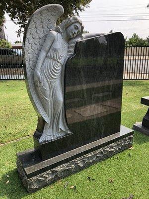 Hand Carved Jade Green Upright Monument. Bellevue Memorial Park, Ontario CA.