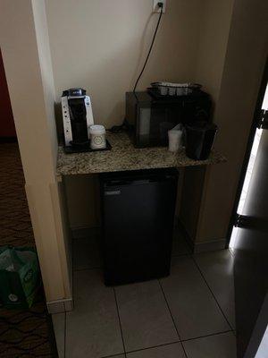 Nice little fridge and coffee maker