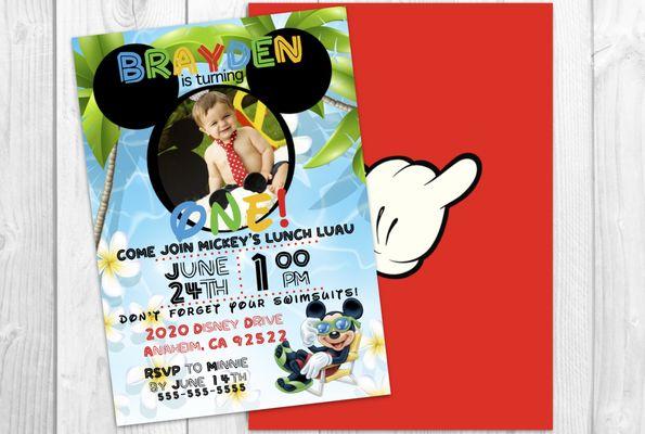 Mickey Mouse Luau First Birthday Invitation