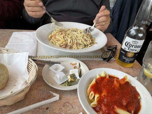 Empty butter side of penne linguine bolognese