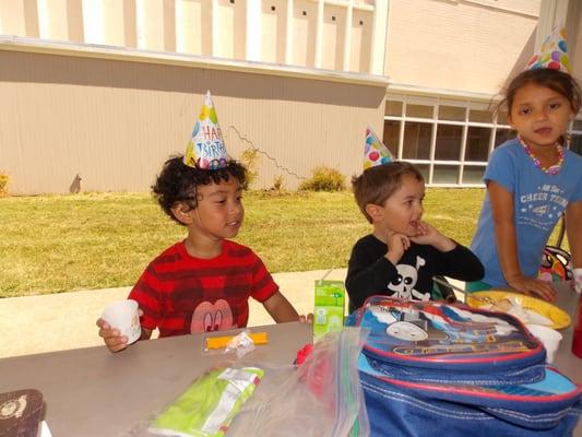 Birthday party in the courtyard.