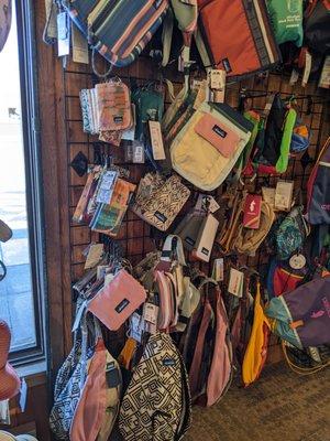 Kavu wallets, clutches, and small backpacks.